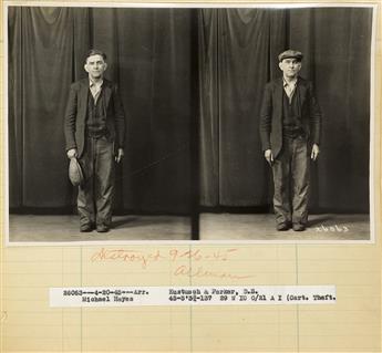 (CRIME) Police Department album with 88 scarce full standing photographs of Chicago-based hoodlums accused of an assortment of crimes,